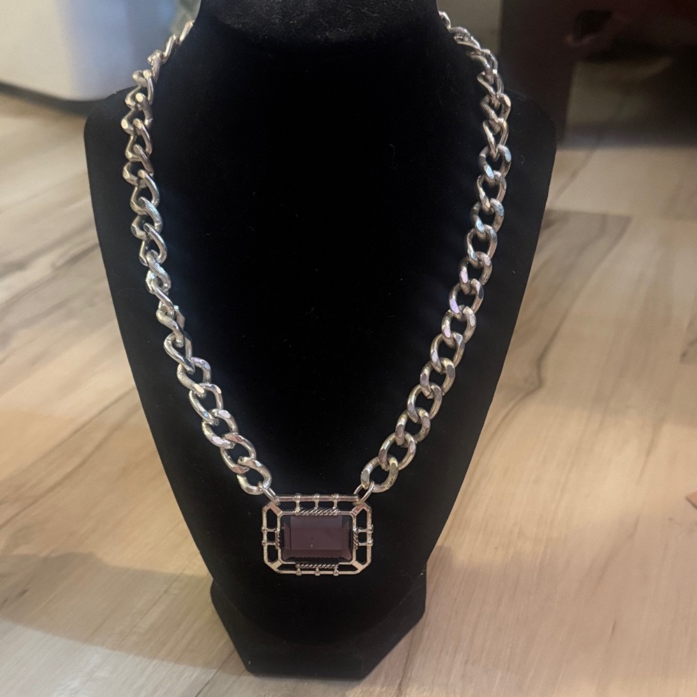 Aigner Silver and Purple Jewel Necklace